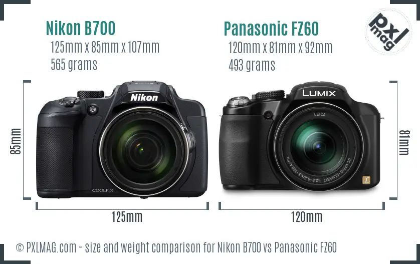 Nikon B700 vs Panasonic FZ60 size comparison