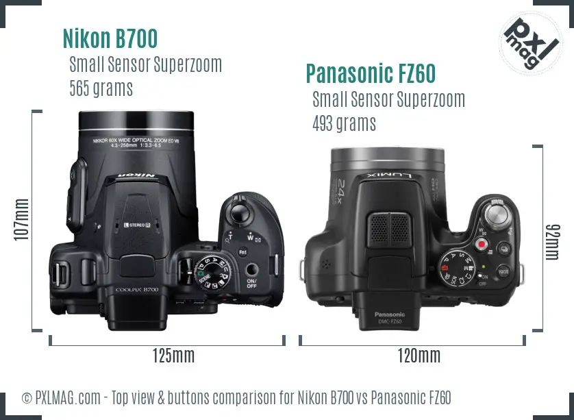 Nikon B700 vs Panasonic FZ60 top view buttons comparison