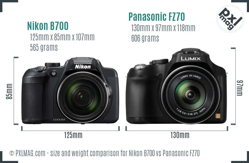 Nikon B700 vs Panasonic FZ70 size comparison