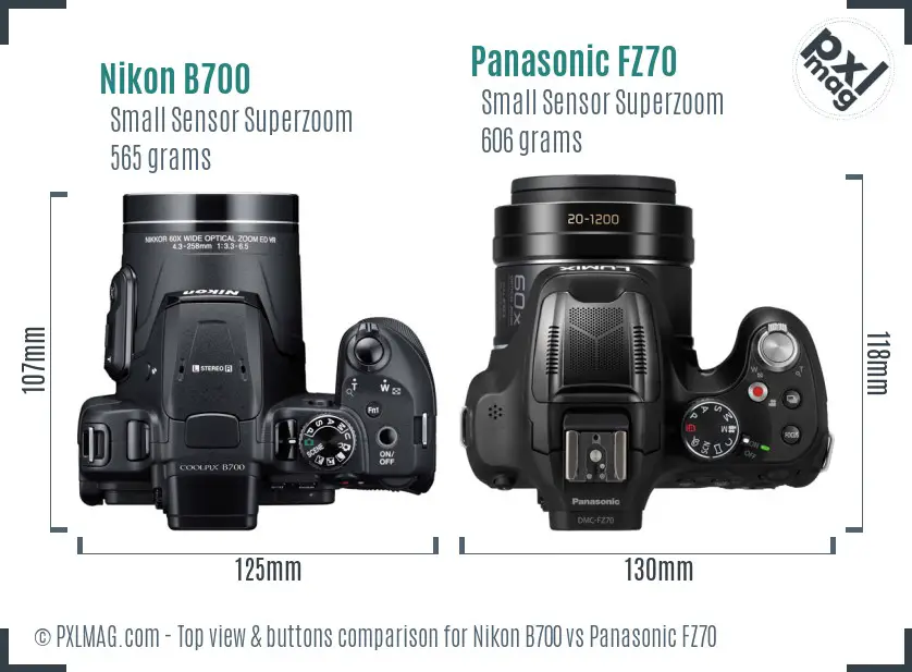 Nikon B700 vs Panasonic FZ70 top view buttons comparison