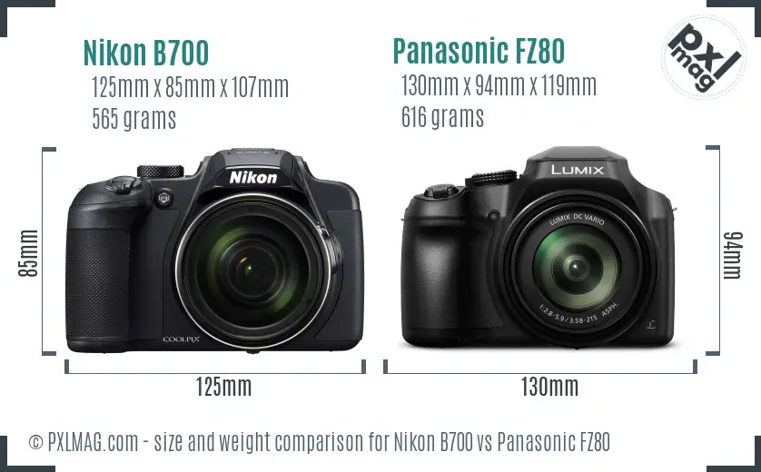 Nikon B700 vs Panasonic FZ80 size comparison