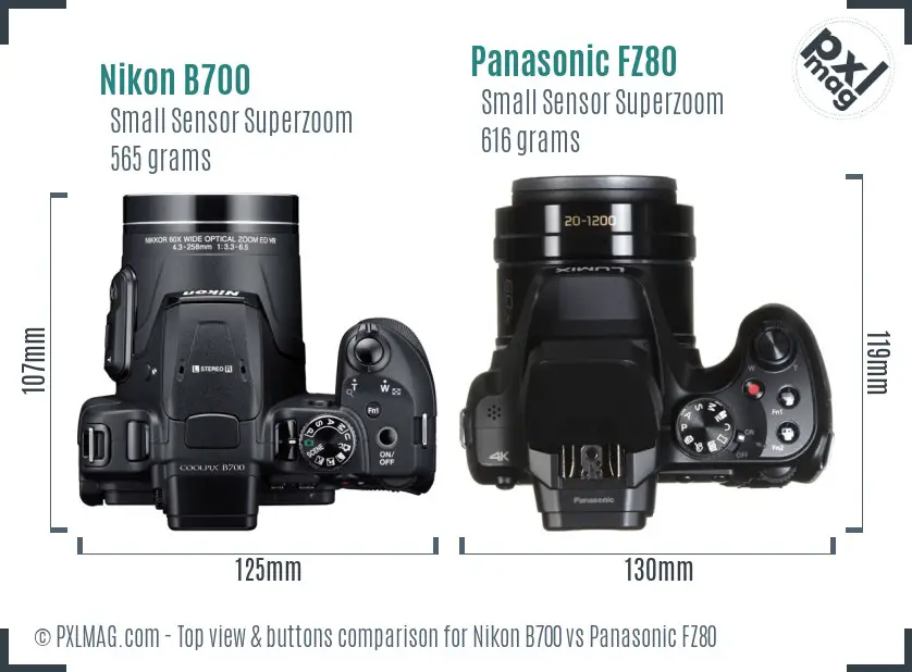Nikon B700 vs Panasonic FZ80 top view buttons comparison