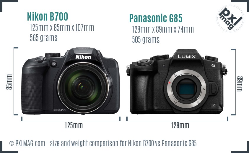 Nikon B700 vs Panasonic G85 size comparison