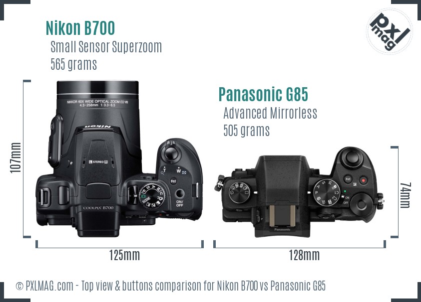 Nikon B700 vs Panasonic G85 top view buttons comparison