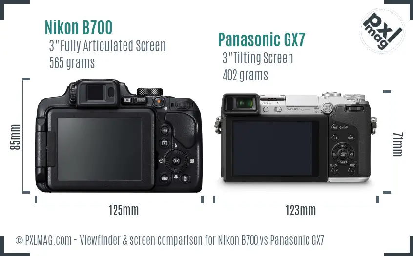 Nikon B700 vs Panasonic GX7 Screen and Viewfinder comparison