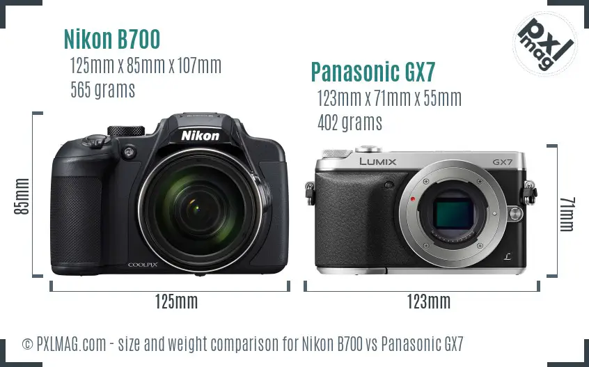 Nikon B700 vs Panasonic GX7 size comparison