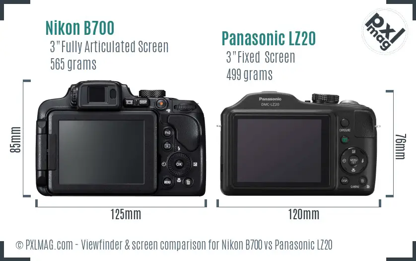 Nikon B700 vs Panasonic LZ20 Screen and Viewfinder comparison