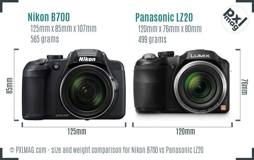 Nikon B700 vs Panasonic LZ20 size comparison