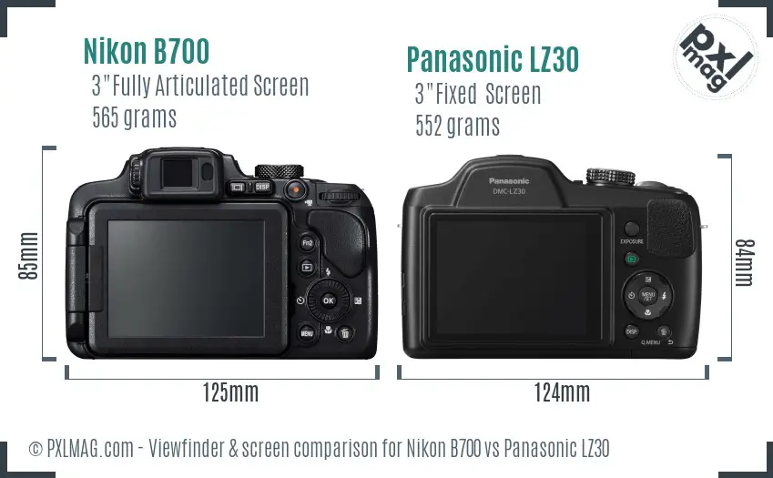 Nikon B700 vs Panasonic LZ30 Screen and Viewfinder comparison