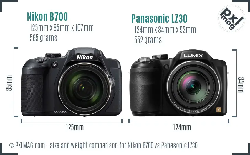 Nikon B700 vs Panasonic LZ30 size comparison