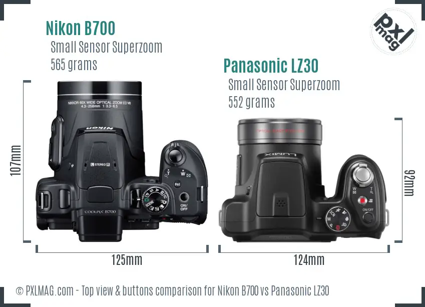 Nikon B700 vs Panasonic LZ30 top view buttons comparison