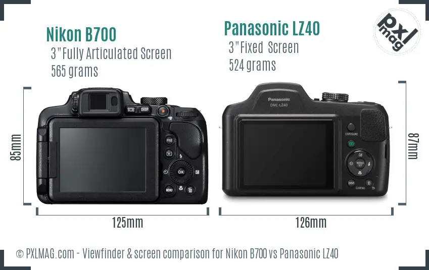 Nikon B700 vs Panasonic LZ40 Screen and Viewfinder comparison