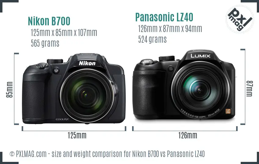 Nikon B700 vs Panasonic LZ40 size comparison