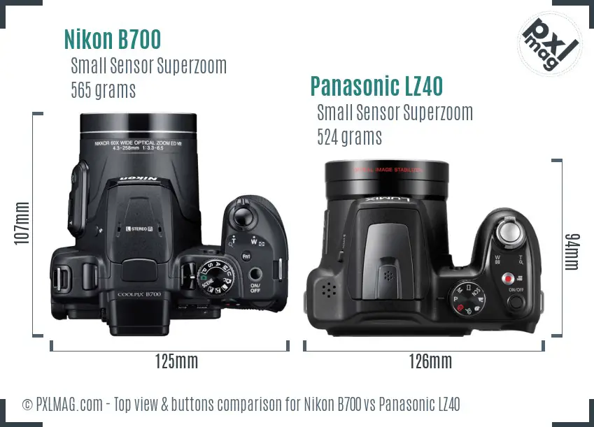 Nikon B700 vs Panasonic LZ40 top view buttons comparison