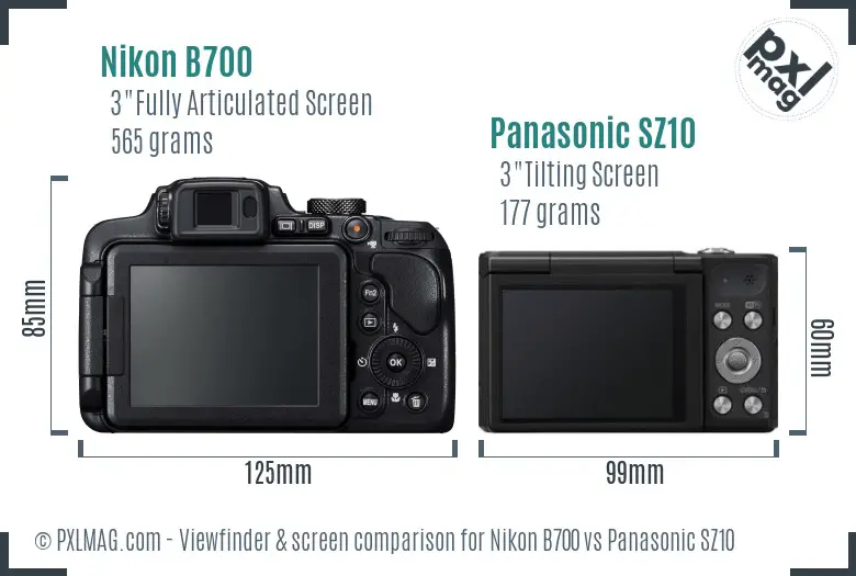 Nikon B700 vs Panasonic SZ10 Screen and Viewfinder comparison