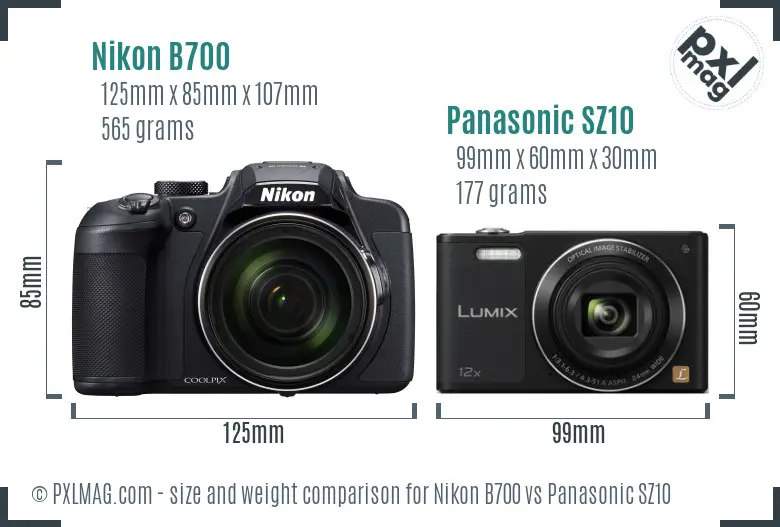 Nikon B700 vs Panasonic SZ10 size comparison Nikon B700 vs Panasonic SZ10 size comparison