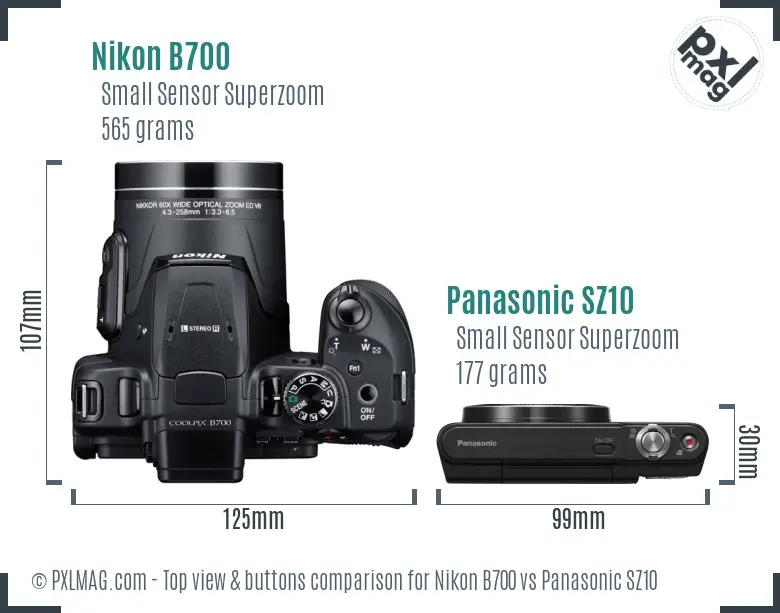 Nikon B700 vs Panasonic SZ10 top view buttons comparison