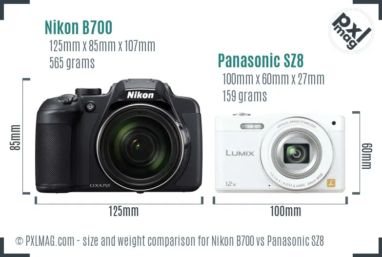 Nikon B700 vs Panasonic SZ8 size comparison Nikon B700 vs Panasonic SZ8 size comparison