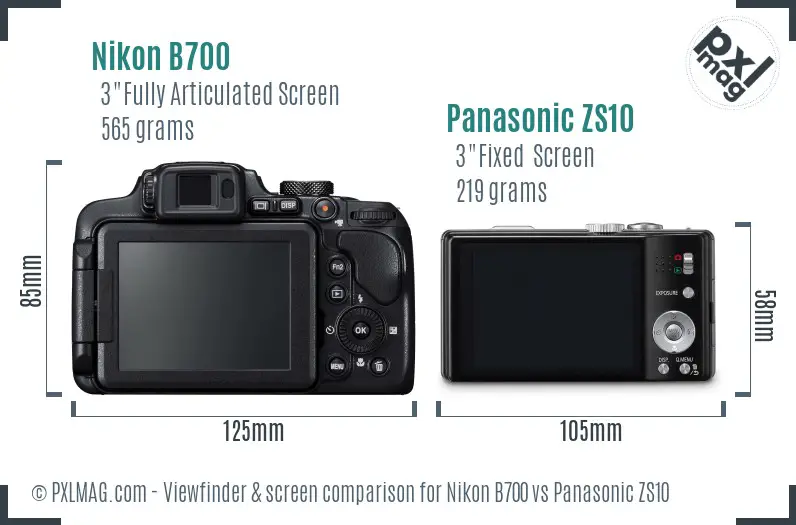 Nikon B700 vs Panasonic ZS10 Screen and Viewfinder comparison