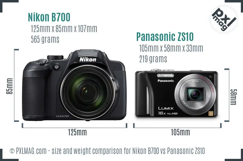 Nikon B700 vs Panasonic ZS10 size comparison