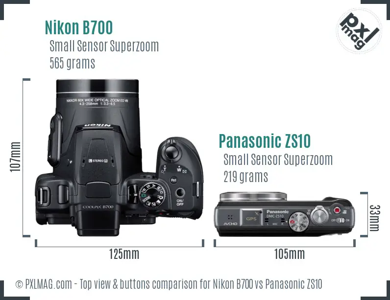 Nikon B700 vs Panasonic ZS10 top view buttons comparison