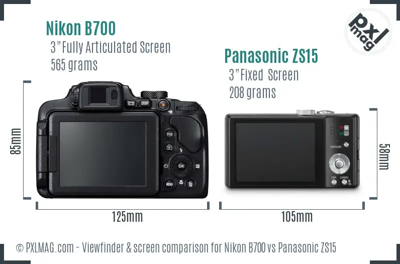 Nikon B700 vs Panasonic ZS15 Screen and Viewfinder comparison Nikon B700 vs Panasonic ZS15 Screen and Viewfinder comparison