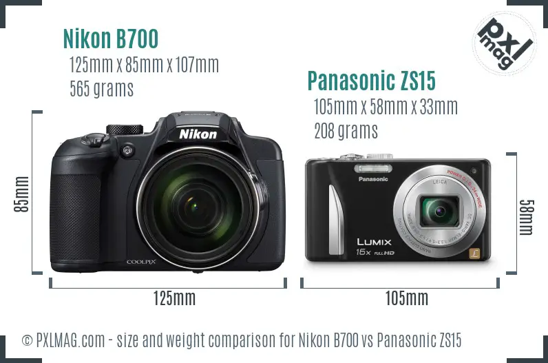 Nikon B700 vs Panasonic ZS15 size comparison Nikon B700 vs Panasonic ZS15 size comparison
