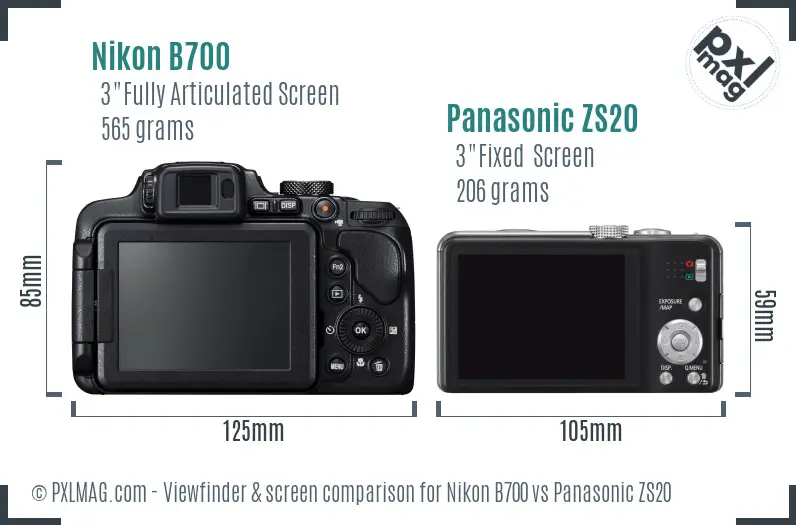 Nikon B700 vs Panasonic ZS20 Screen and Viewfinder comparison