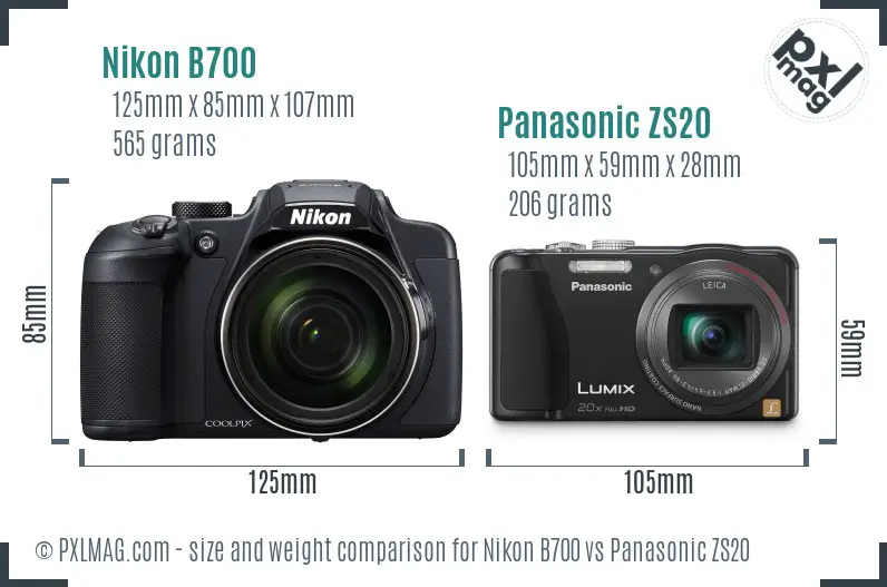 Nikon B700 vs Panasonic ZS20 size comparison