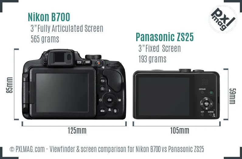 Nikon B700 vs Panasonic ZS25 Screen and Viewfinder comparison