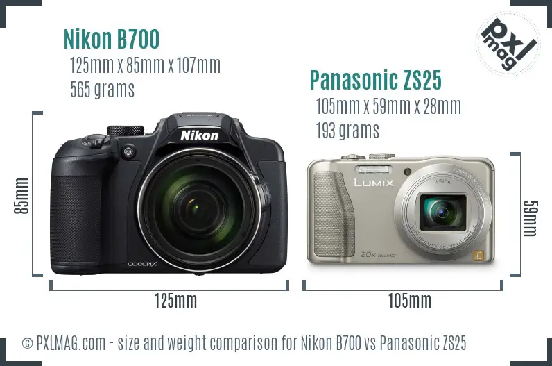 Nikon B700 vs Panasonic ZS25 size comparison