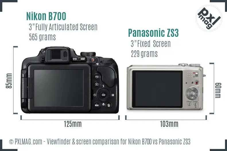Nikon B700 vs Panasonic ZS3 Screen and Viewfinder comparison