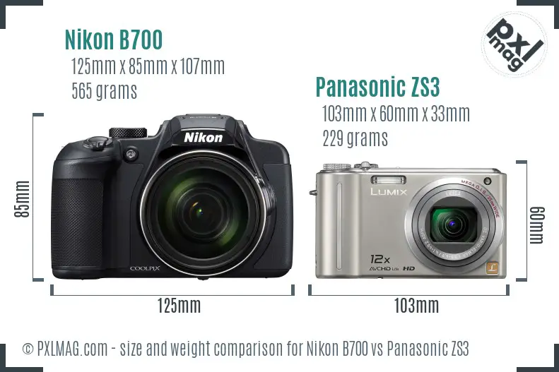 Nikon B700 vs Panasonic ZS3 size comparison
