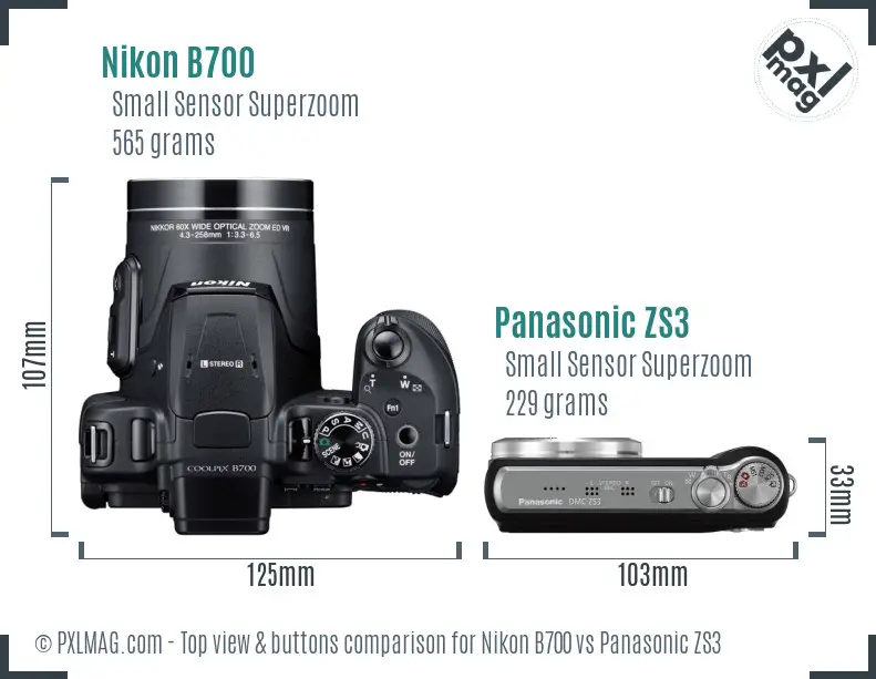 Nikon B700 vs Panasonic ZS3 top view buttons comparison