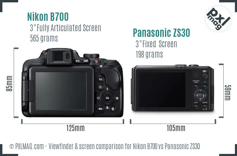 Nikon B700 vs Panasonic ZS30 Screen and Viewfinder comparison