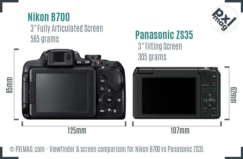 Nikon B700 vs Panasonic ZS35 Screen and Viewfinder comparison