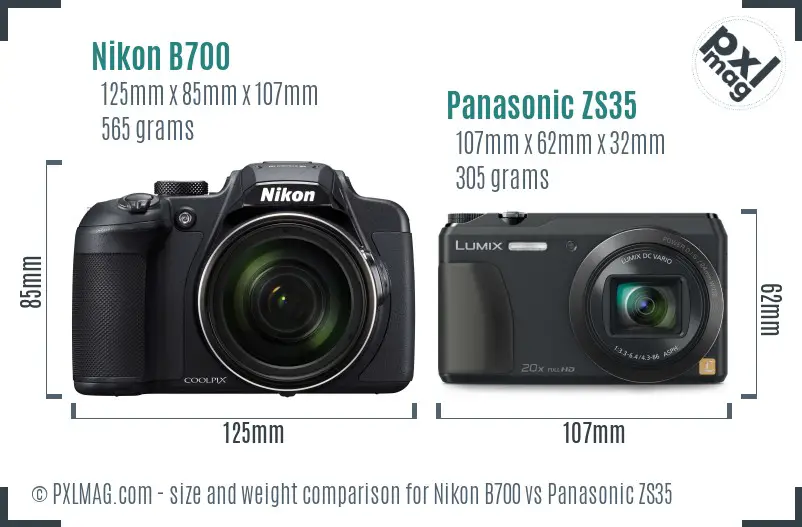 Nikon B700 vs Panasonic ZS35 size comparison