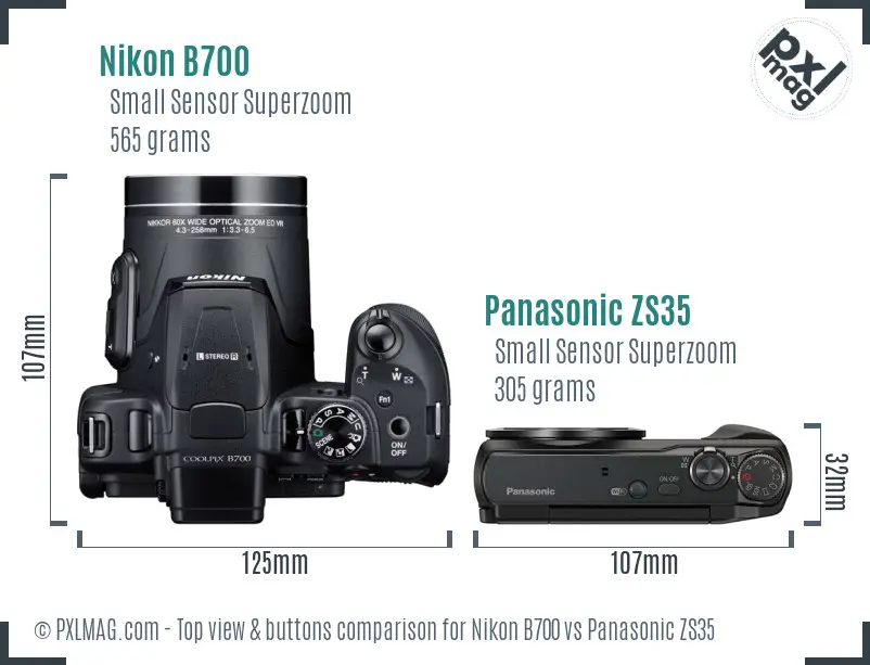 Nikon B700 vs Panasonic ZS35 top view buttons comparison