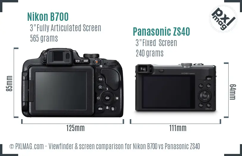 Nikon B700 vs Panasonic ZS40 Screen and Viewfinder comparison