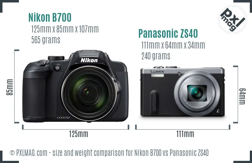Nikon B700 vs Panasonic ZS40 size comparison