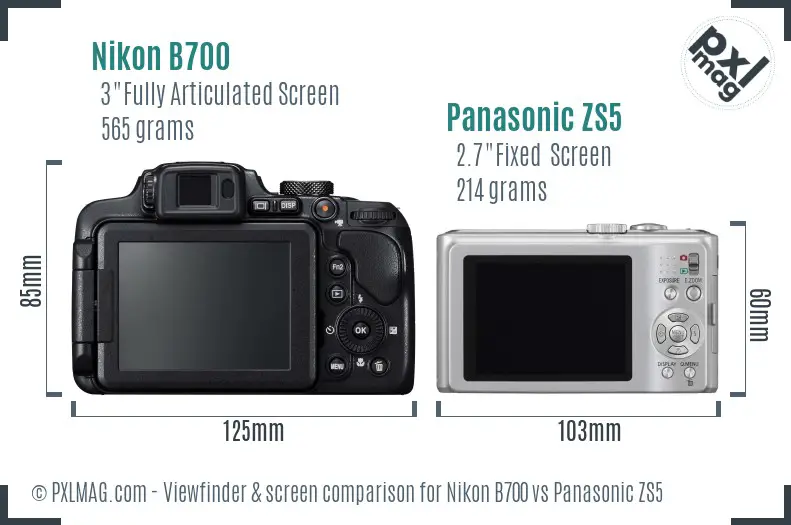 Nikon B700 vs Panasonic ZS5 Screen and Viewfinder comparison