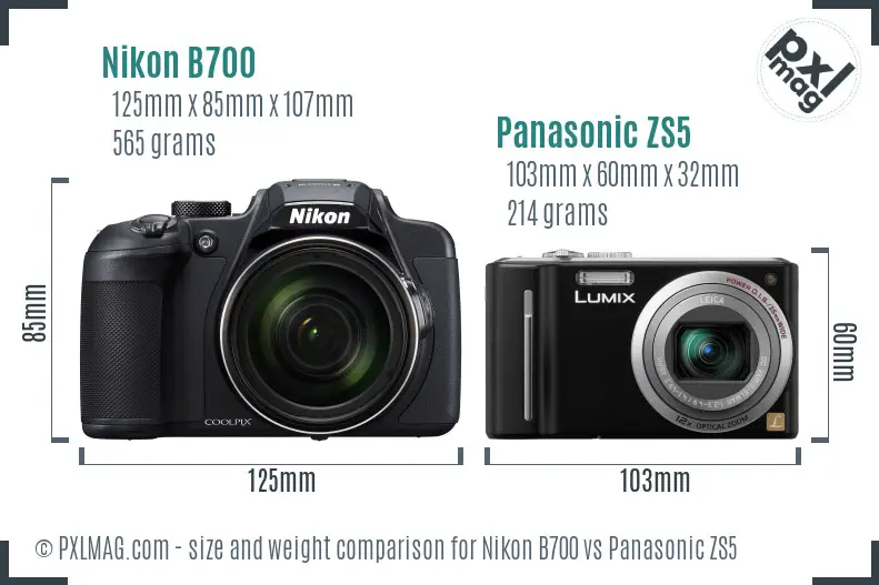 Nikon B700 vs Panasonic ZS5 size comparison