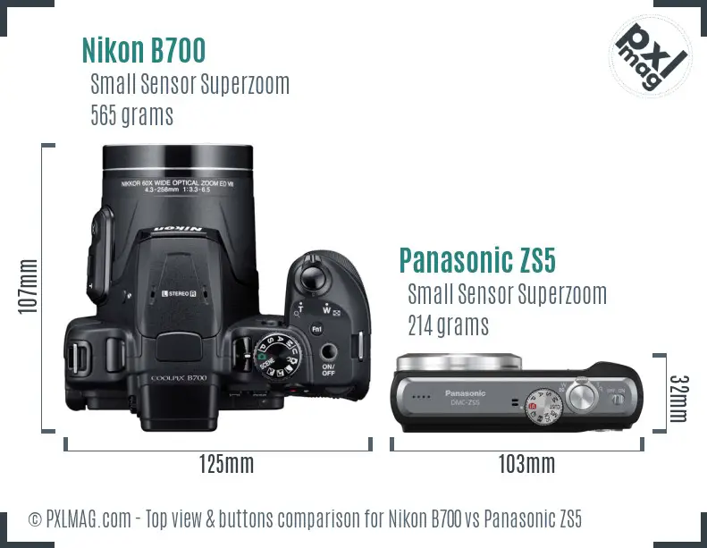 Nikon B700 vs Panasonic ZS5 top view buttons comparison