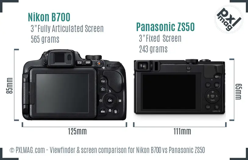 Nikon B700 vs Panasonic ZS50 Screen and Viewfinder comparison