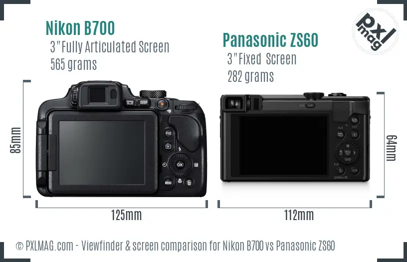 Nikon B700 vs Panasonic ZS60 Screen and Viewfinder comparison