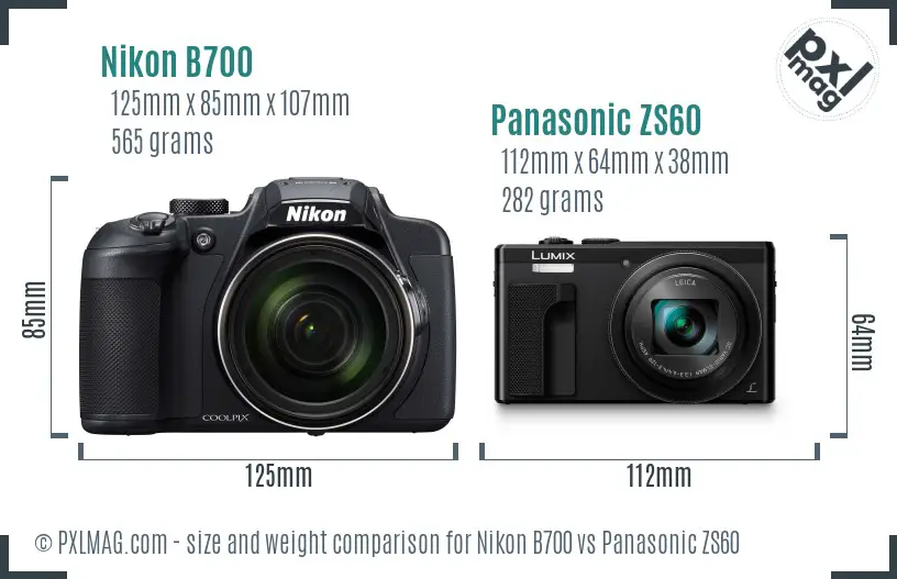 Nikon B700 vs Panasonic ZS60 size comparison