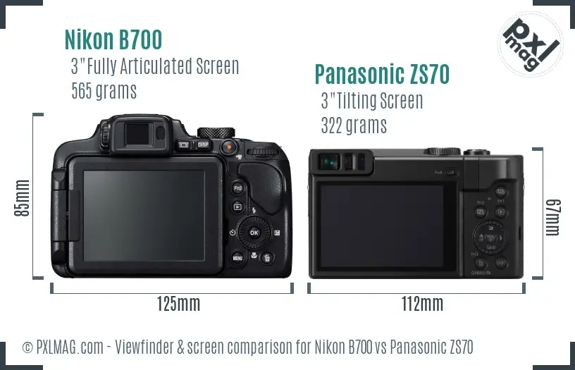 Nikon B700 vs Panasonic ZS70 Screen and Viewfinder comparison