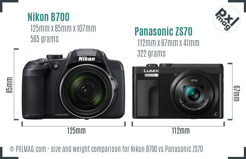 Nikon B700 vs Panasonic ZS70 size comparison