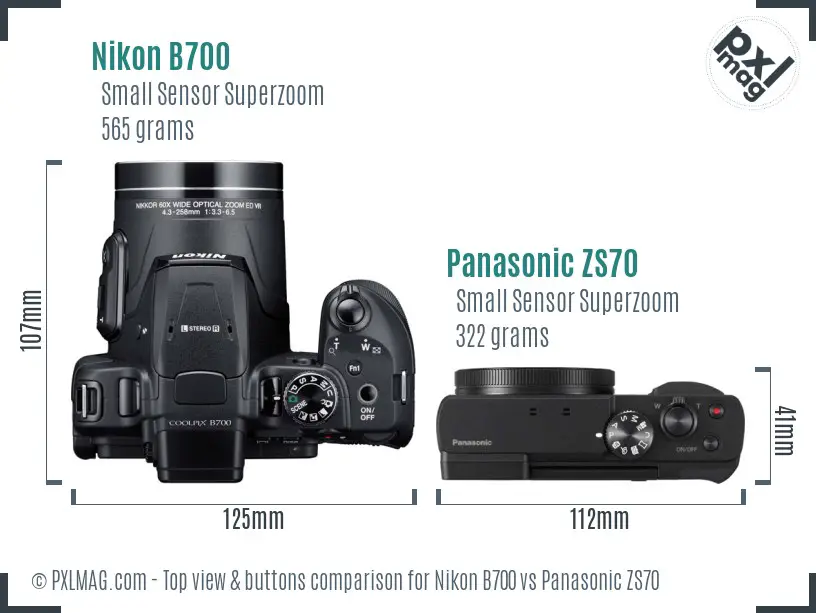 Nikon B700 vs Panasonic ZS70 top view buttons comparison