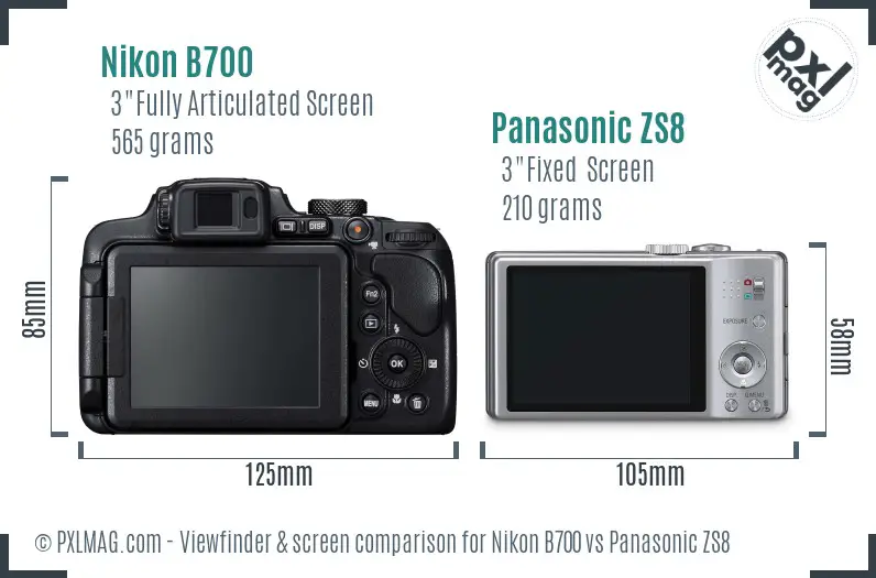 Nikon B700 vs Panasonic ZS8 Screen and Viewfinder comparison